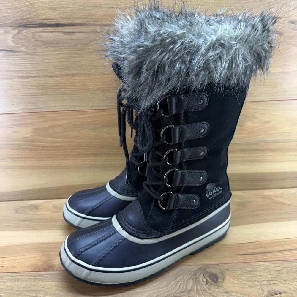 Sorel Joan Of Arctic Waterproof Boot Womens 9.5 Black Suede Faux Fur Tall Snow